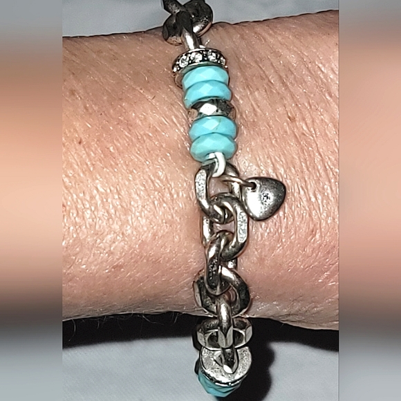Fossil silver and turquoise stretch bracelet. - Picture 4 of 6